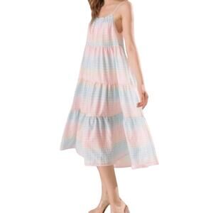 Storia Womens Pastel Gingham Adjustable Spaghetti Strap Lined Midi Dress Size S